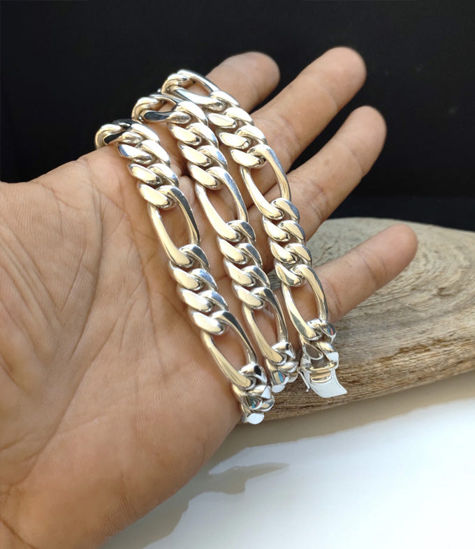 999 Silver Figaro Chain Necklace - Bali Handmade Statement Jewelry