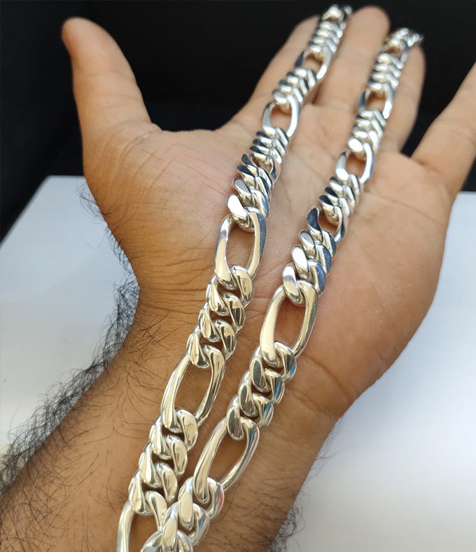 999 Silver Figaro Chain Necklace - Bali Handmade Statement Jewelry
