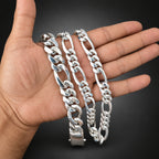 10mm 999 Pure Silver Figaro Chain Necklace for Men