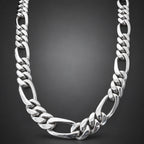 Men’s 999 Solid Silver Figaro Chain Necklace, 12mm Heavyweight