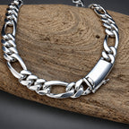 Men’s 999 Solid Silver Figaro Chain Necklace, 12mm Heavyweight
