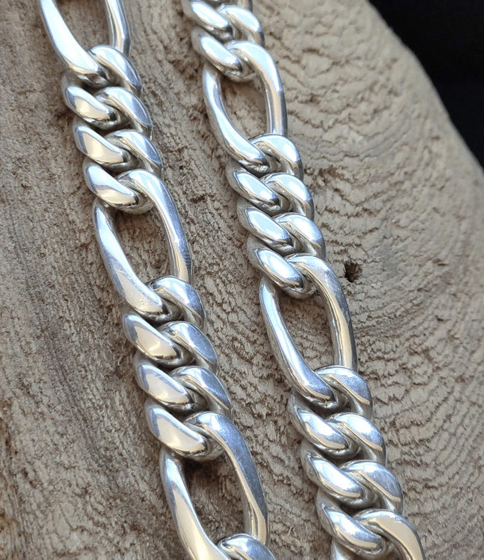 999 Solid Silver Figaro Chain Necklace - Bali Handmade, 12mm
