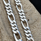 Men’s 999 Solid Silver Figaro Chain Necklace, 12mm Heavyweight