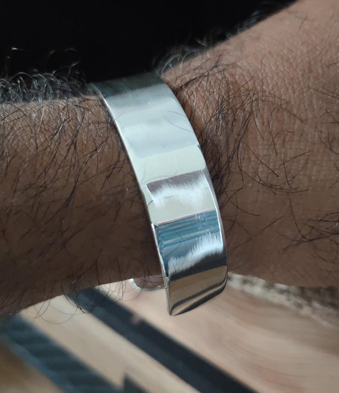 999 Sterling Silver Wide Cuff Bracelet - Handmade