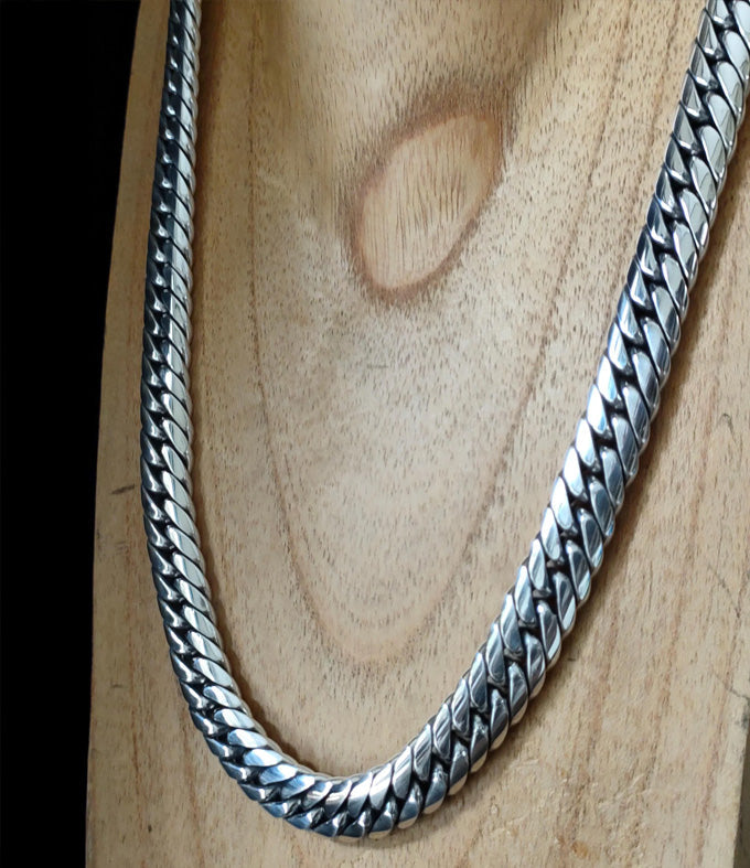 Handcrafted 999 Pure Silver Curb Chain Necklace - 12mm Wide