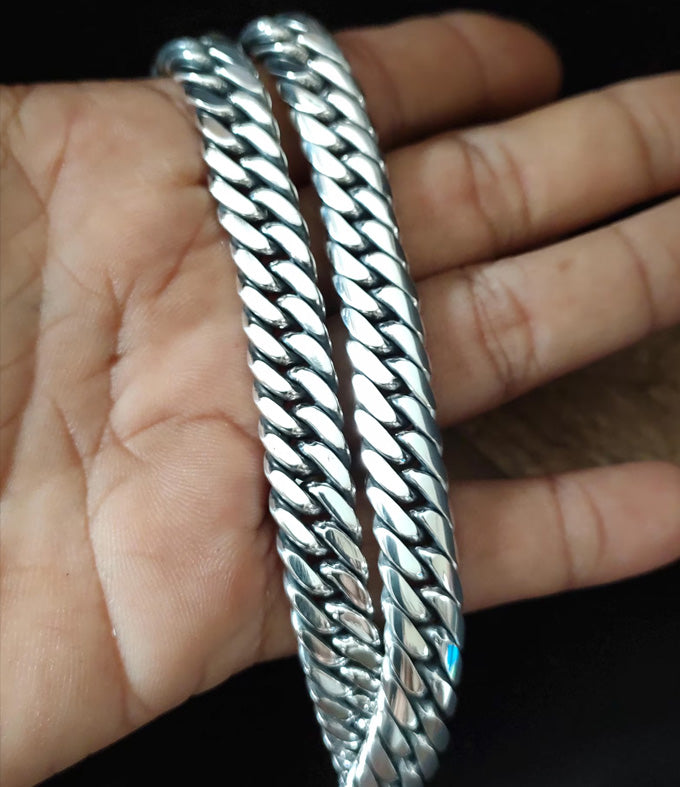 Handcrafted 999 Pure Silver Curb Chain Necklace - 12mm Wide