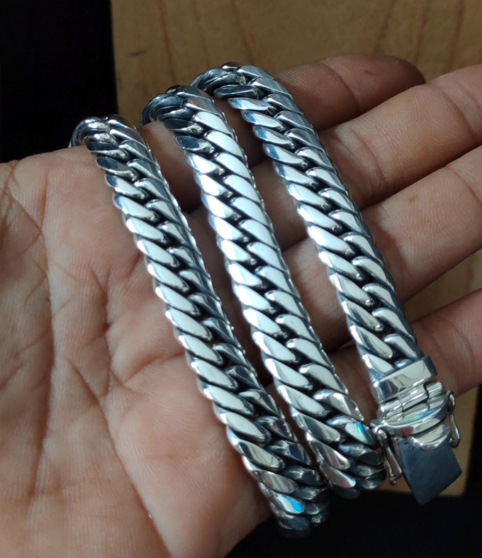 Handcrafted 999 Pure Silver Curb Chain Necklace - 12mm Wide
