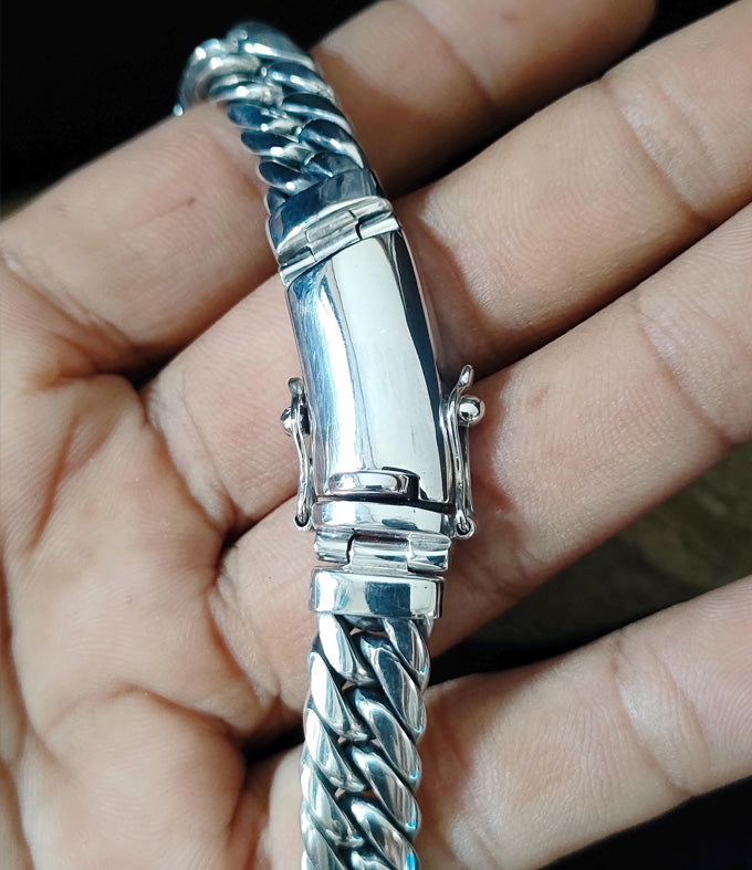 Handcrafted 999 Pure Silver Curb Chain Necklace - 12mm Wide