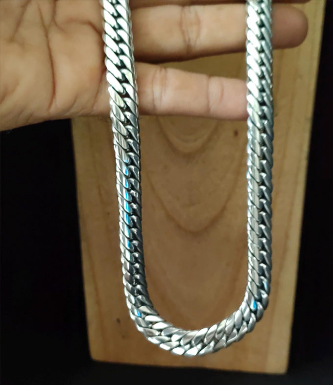 Handcrafted 999 Pure Silver Curb Chain Necklace - 12mm Wide