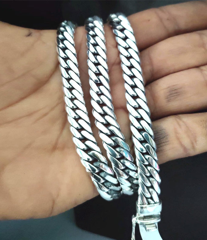 Handcrafted 999 Silver Curb Link Necklace, Men's Chain, 10mm