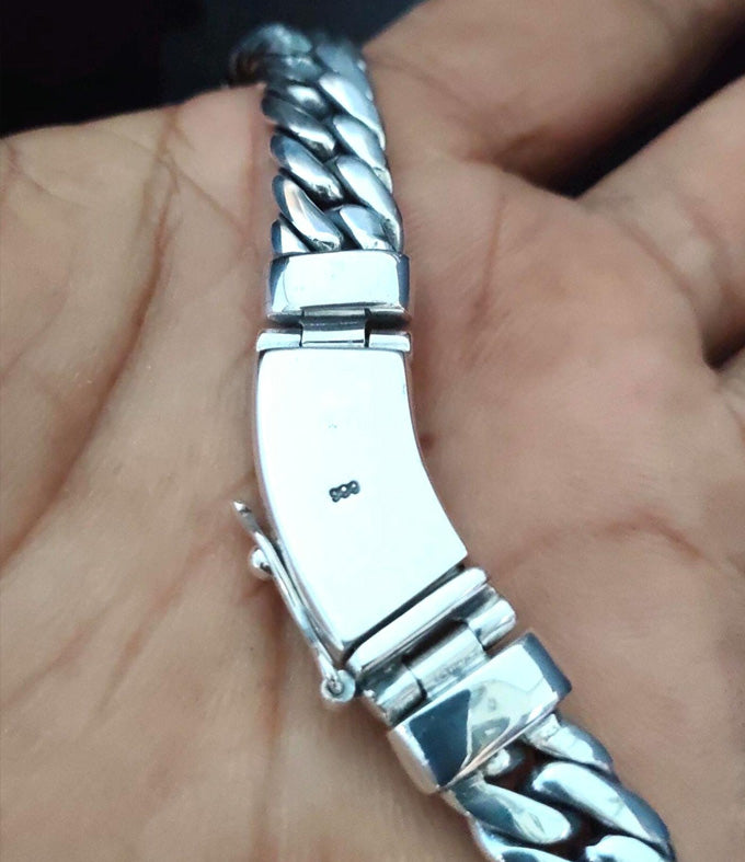 Handcrafted 999 Silver Curb Link Necklace, Men's Chain, 10mm