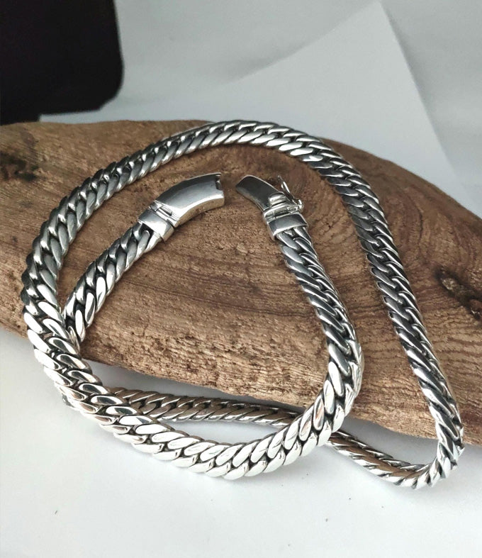 Handcrafted 999 Silver Curb Link Necklace, Men's Chain, 10mm