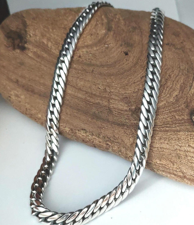 Handcrafted 999 Silver Curb Link Necklace, Men's Chain, 10mm