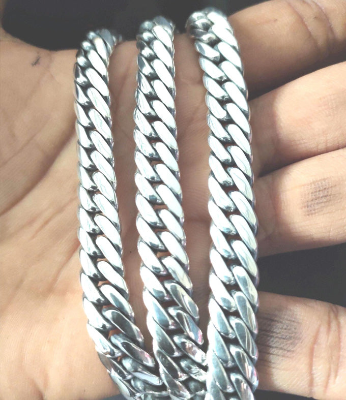 Handcrafted 999 Silver Curb Link Necklace, Men's Chain, 10mm