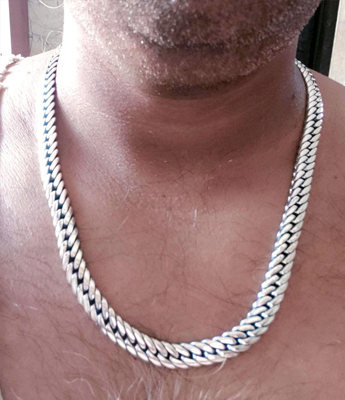 Handcrafted 999 Silver Curb Link Necklace, Men's Chain, 10mm