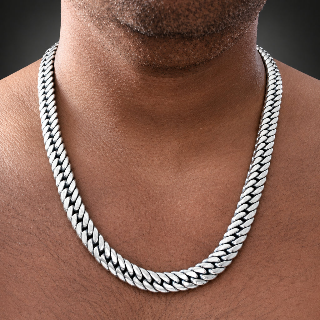 Handcrafted Men's 10mm 999 Silver Curb Chain Necklace