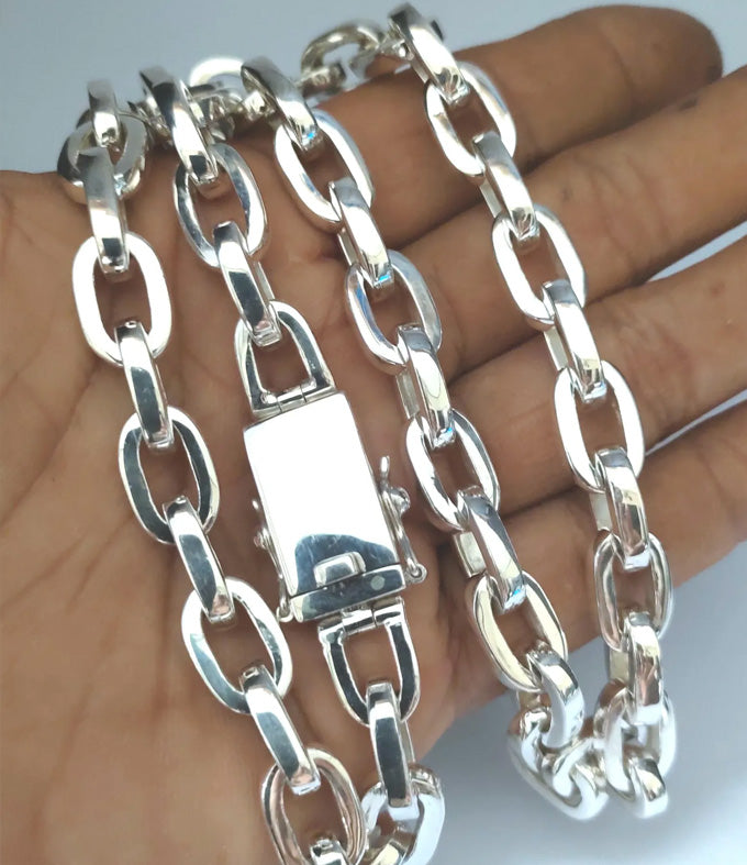 Men's 10mm Heavy 999 Pure Silver Anchor Chain Necklace