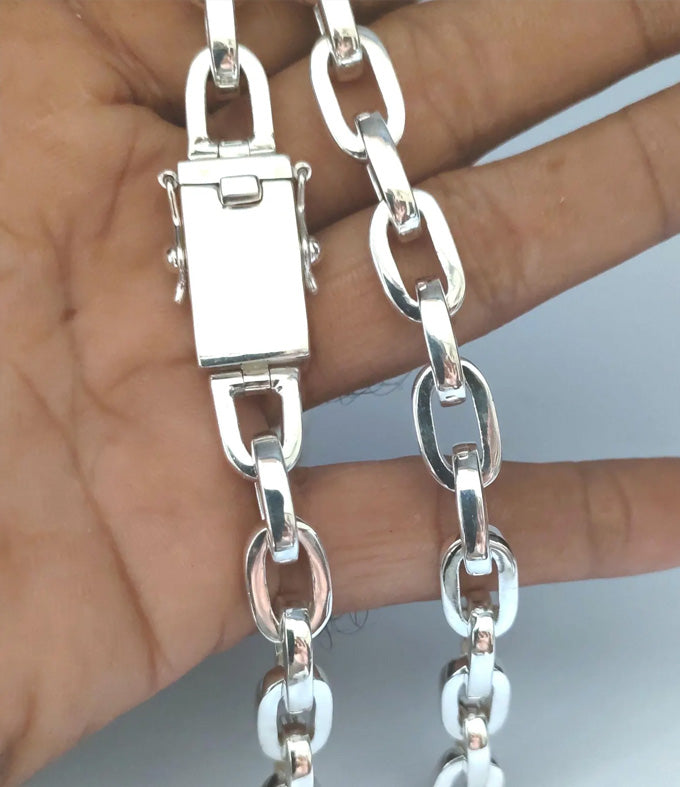 Handmade 999 Pure Silver Anchor Chain Necklace: Men's Heavy Silver Bracelet