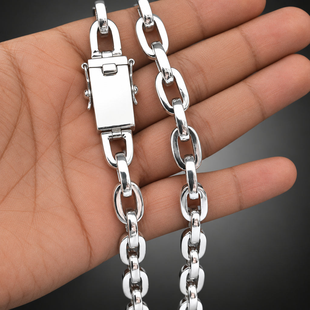 Men's 10mm Heavy 999 Pure Silver Anchor Chain Necklace