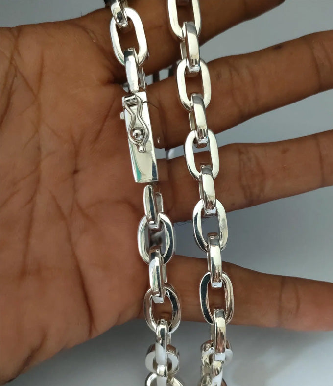 Handmade 999 Pure Silver Anchor Chain Necklace: Men's Heavy Silver Bracelet