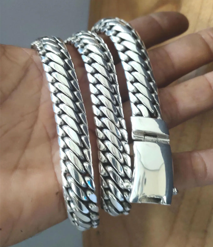 Handmade 999 Pure Silver Woven Chain Necklace - Men's Heavy Silver Jewelry