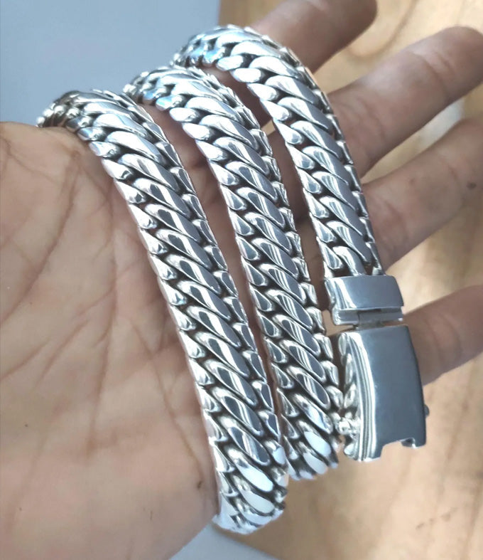 Handmade 999 Pure Silver Woven Chain Necklace - Men's Heavy Silver Jewelry