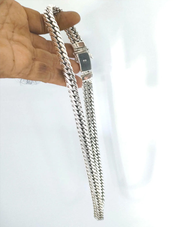 Handmade 999 Pure Silver Woven Chain Necklace - Men's Heavy Silver Jewelry