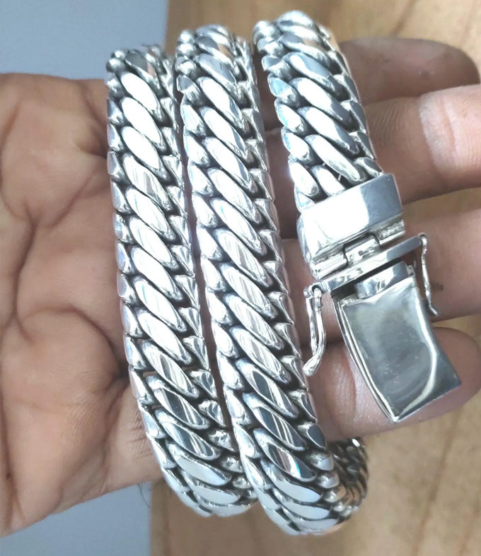 Handmade 999 Pure Silver Woven Chain Necklace - Men's Heavy Silver Jewelry