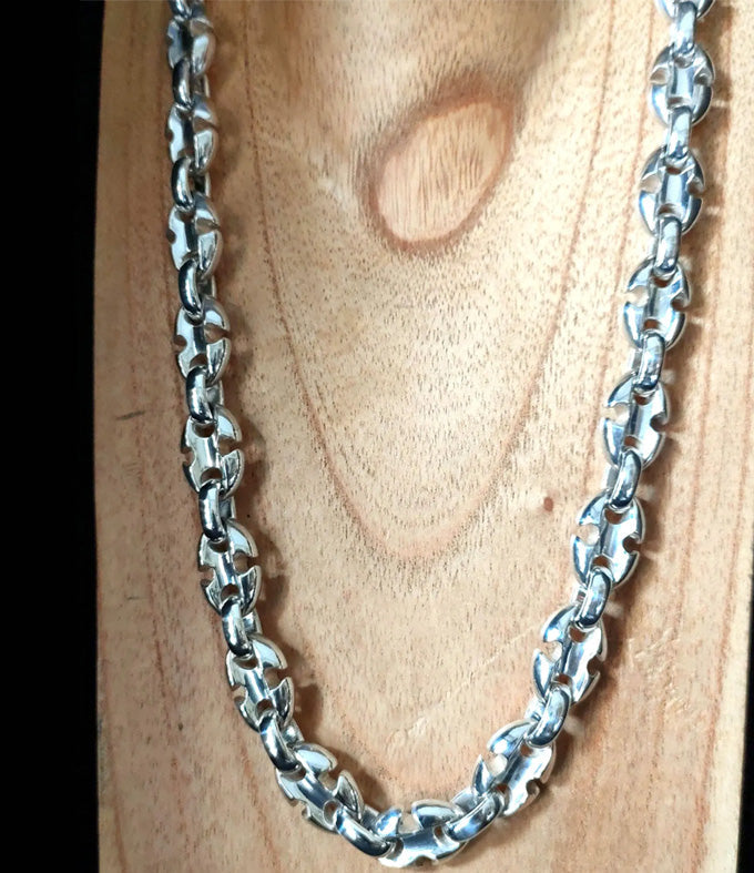 Handmade 999 Silver Anchor Chain Necklace - Men's Heavy Silver Bracelet
