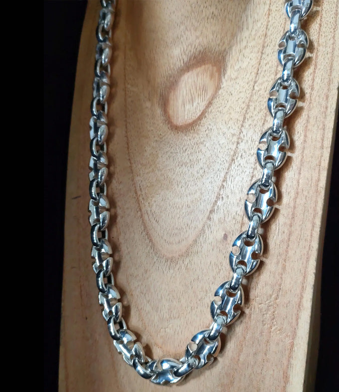 Handmade 999 Silver Anchor Chain Necklace - Men's Heavy Silver Bracelet