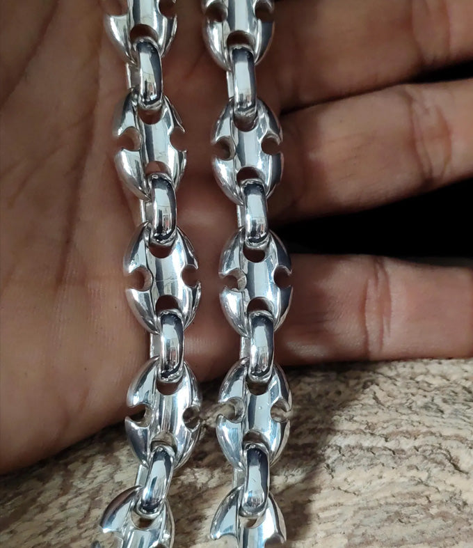 Handmade 999 Silver Anchor Chain Necklace - Men's Heavy Silver Bracelet