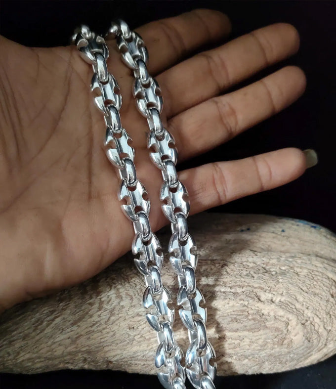 Handmade 999 Silver Anchor Chain Necklace - Men's Heavy Silver Bracelet