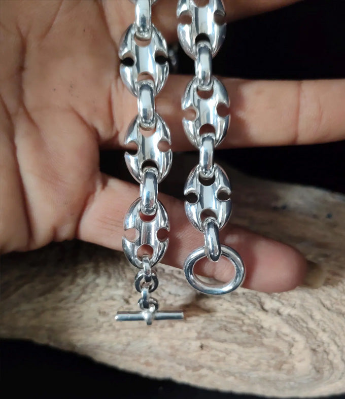 Handmade 999 Silver Anchor Chain Necklace - Men's Heavy Silver Bracelet