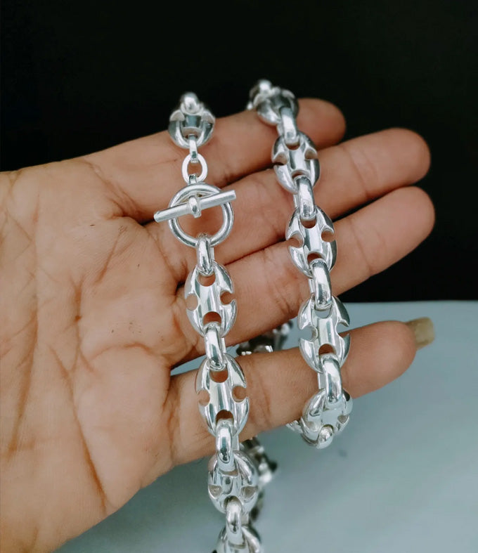 Handmade 999 Silver Anchor Chain Necklace - Men's Heavy Silver Bracelet