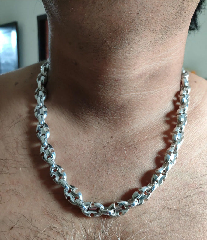 Handmade 999 Silver Anchor Chain Necklace - Men's Heavy Silver Bracelet