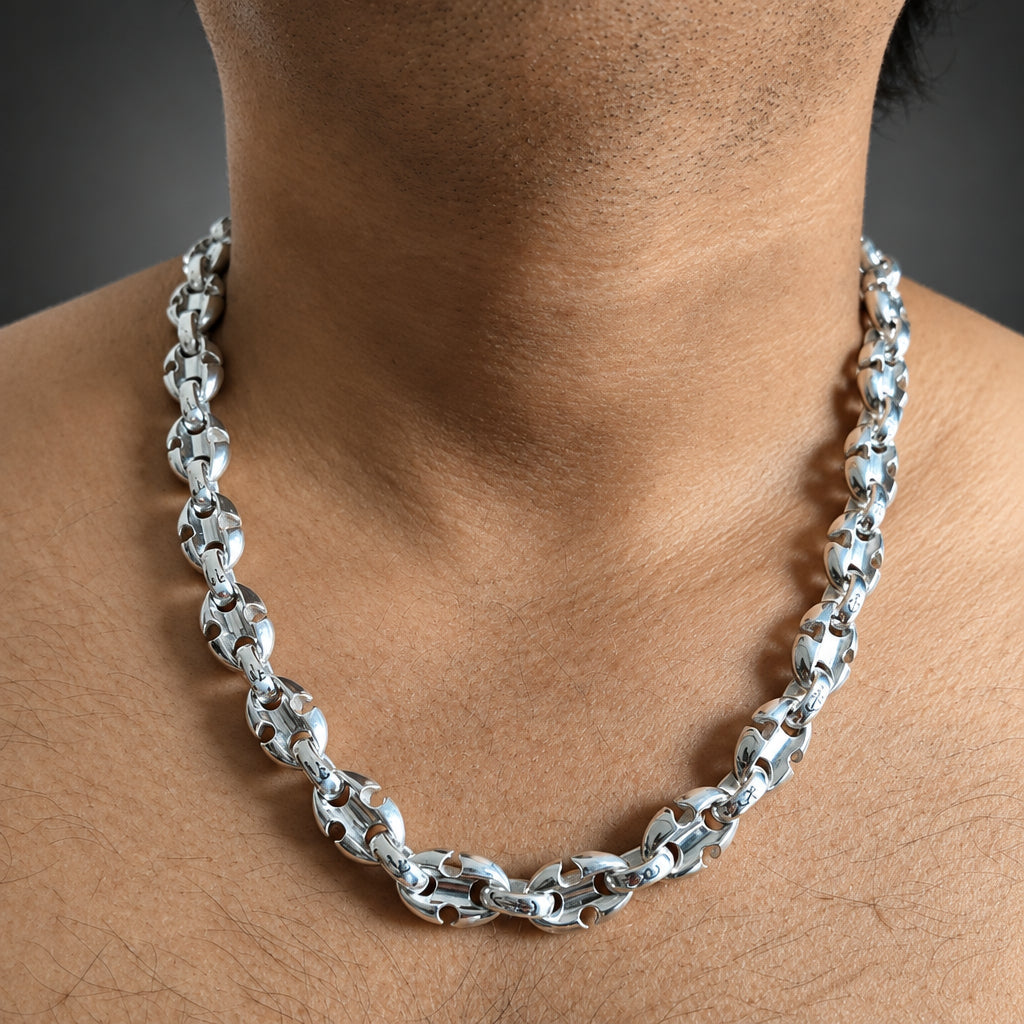 Handmade 999 Silver Anchor Chain Necklace - Men's Heavy Silver Jewellry