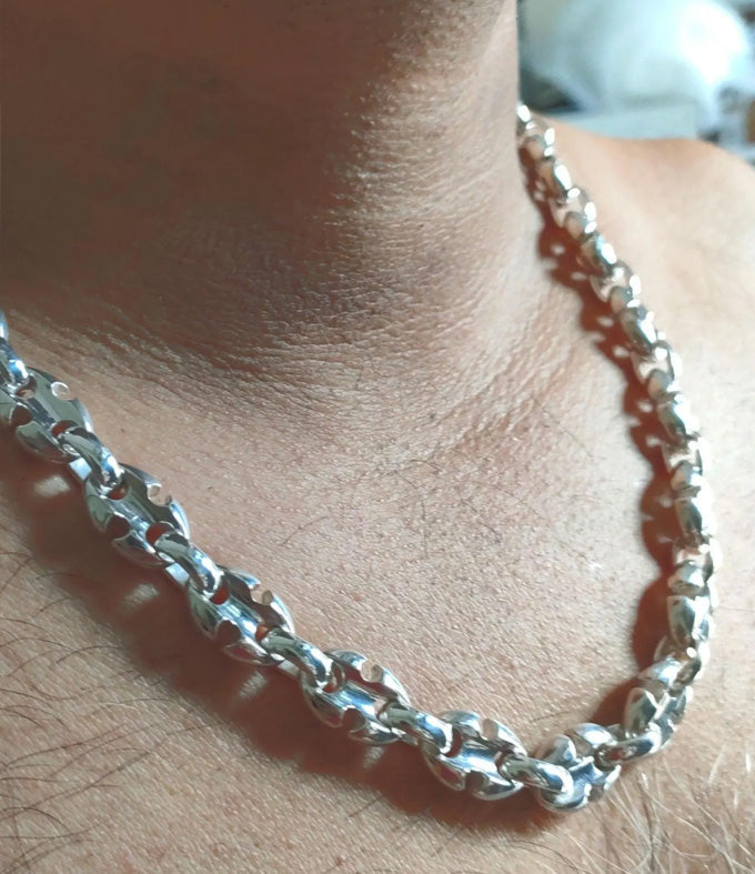 Handmade 999 Silver Anchor Chain Necklace - Men's Heavy Silver Bracelet