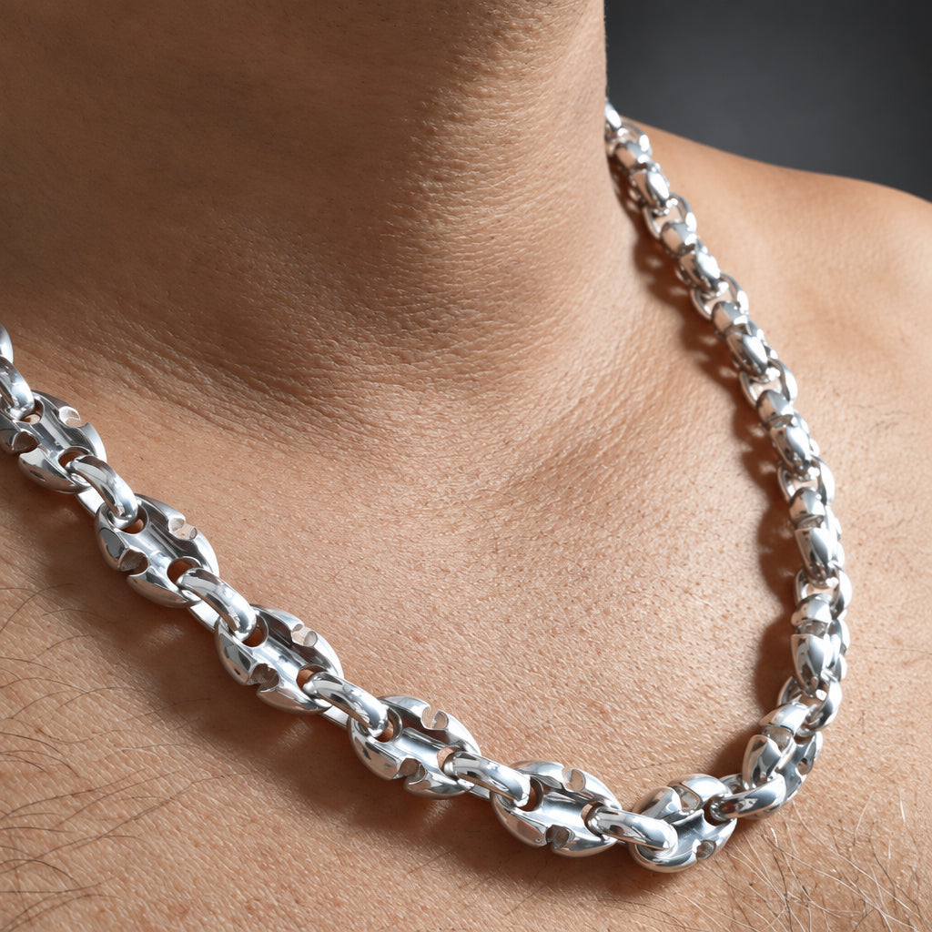 Handmade 999 Silver Anchor Chain Necklace - Men's Heavy Silver Jewellry