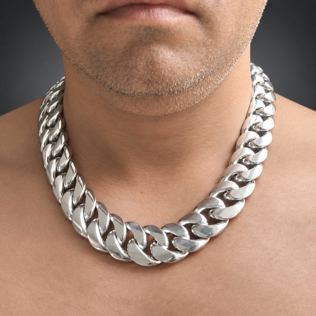 Men’s 999 Pure Silver Curb Chain Necklace, 23–25mm Heavyweight