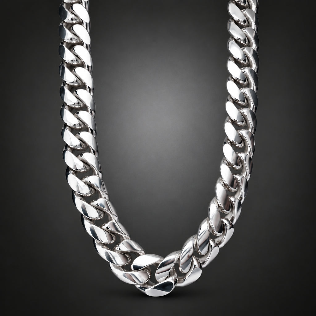 Men’s 999 Pure Silver Curb Chain Necklace, 23–25mm Heavyweight