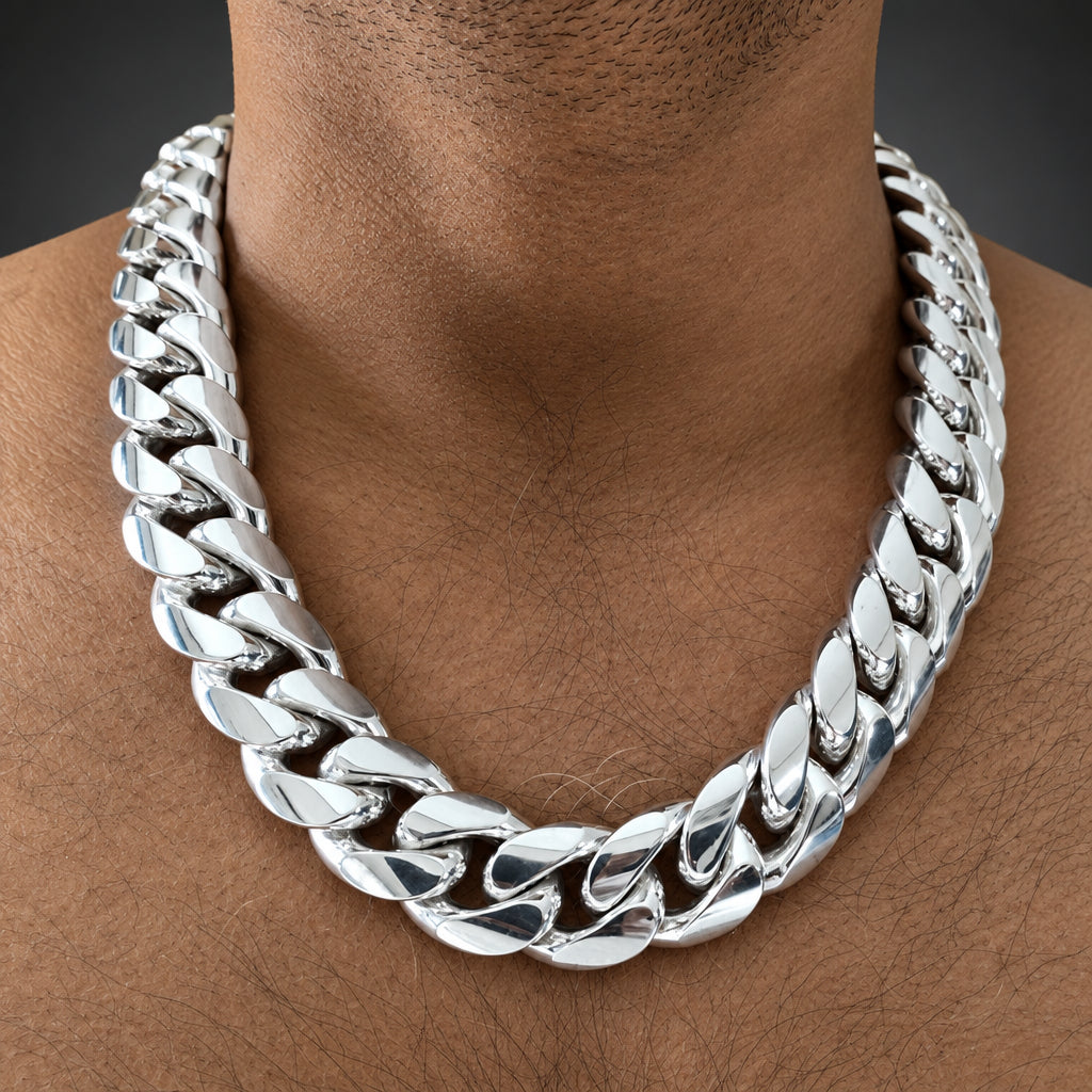 Men’s 999 Pure Silver Curb Chain Necklace, 23–25mm Heavyweight