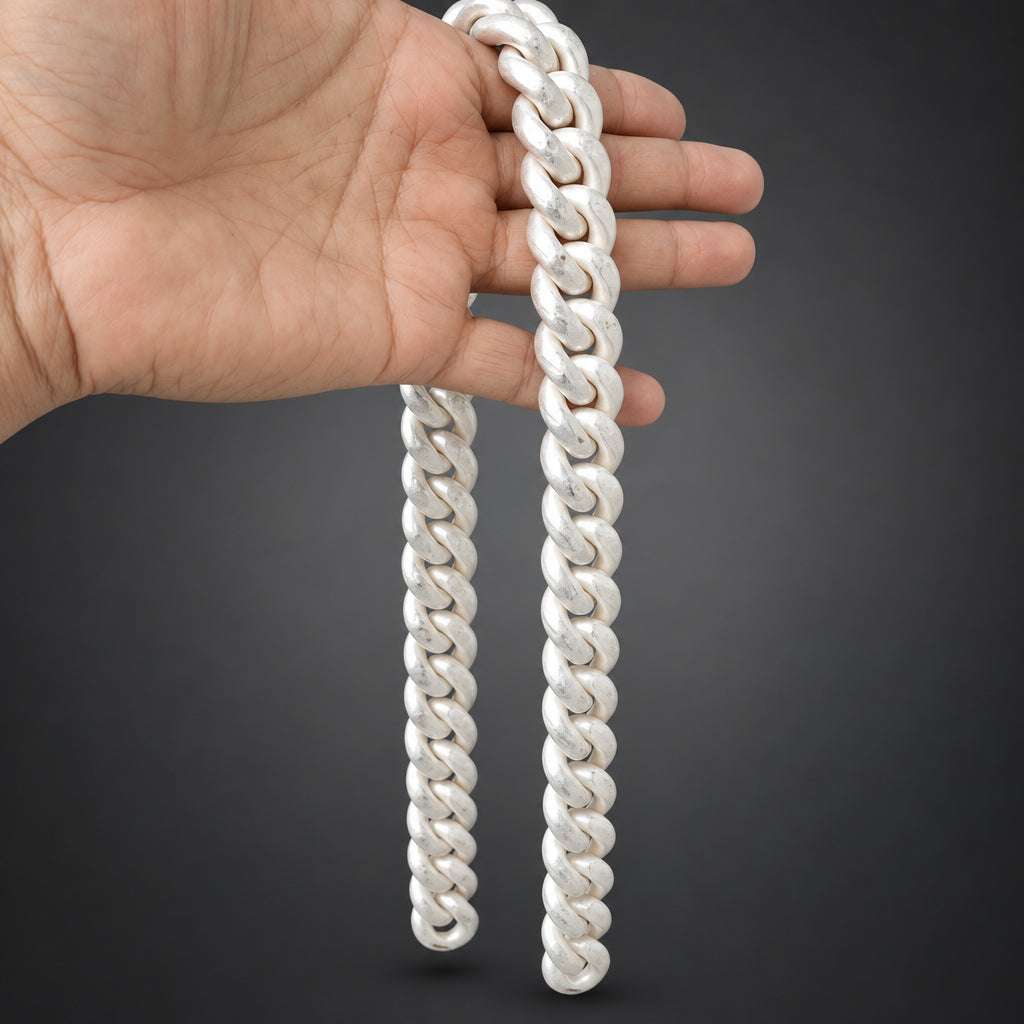 Men’s 999 Pure Silver Curb Chain Necklace, 23–25mm Heavyweight