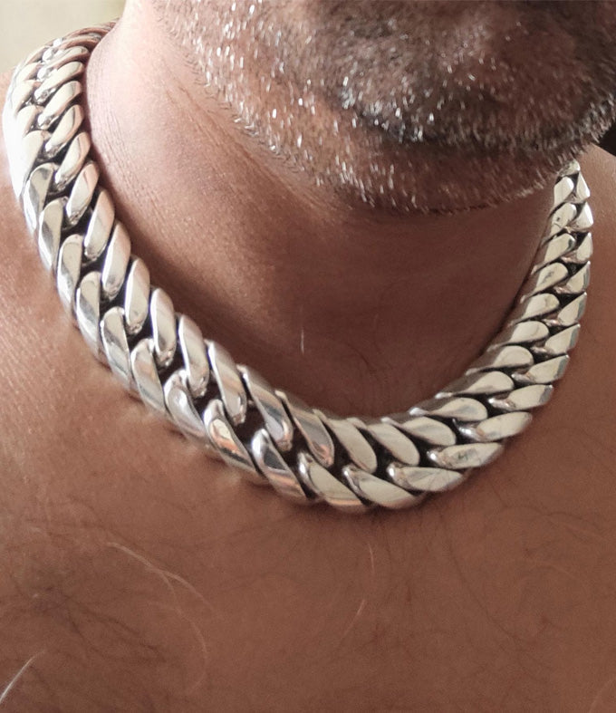 Handmade 999 Silver Curb Link Chain - Chunky Men's Necklace
