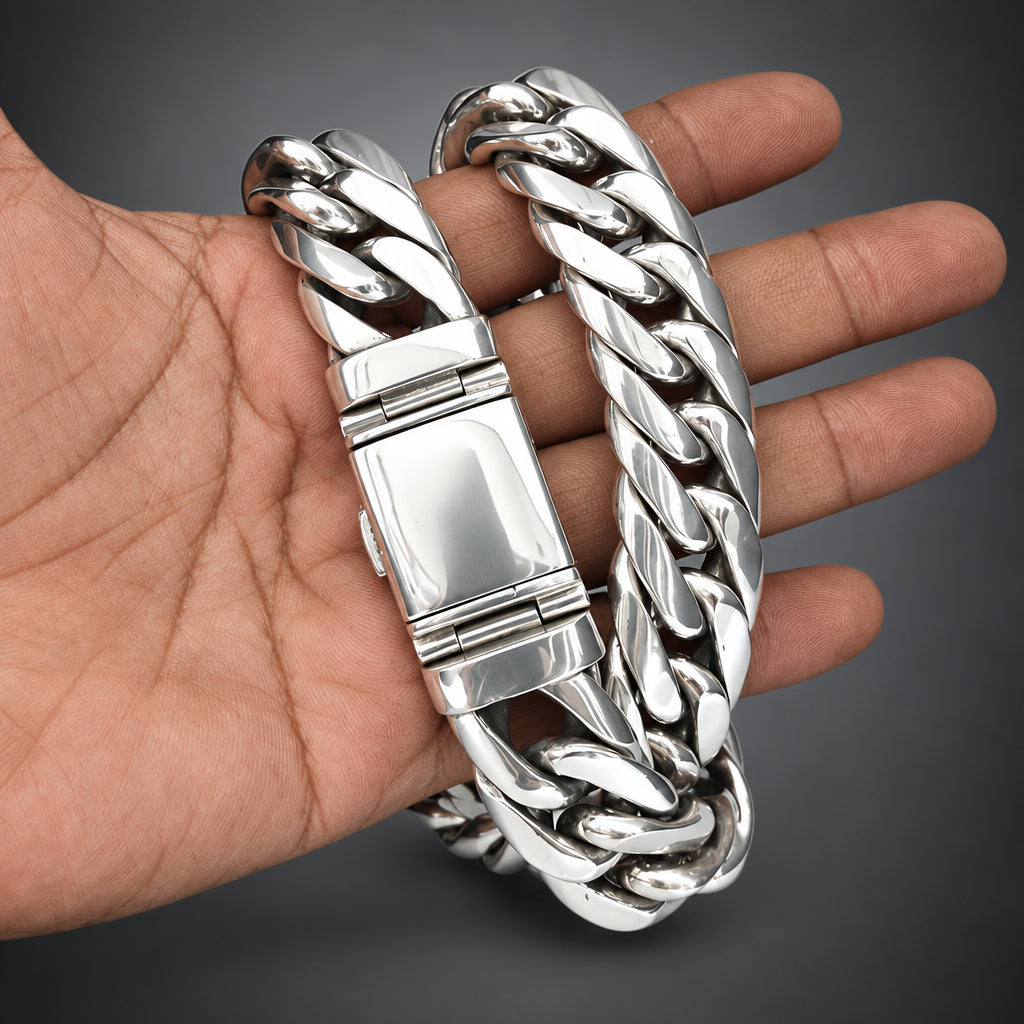 Men’s 999 Fine Silver Curb Chain Necklace, 20mm Heavyweight