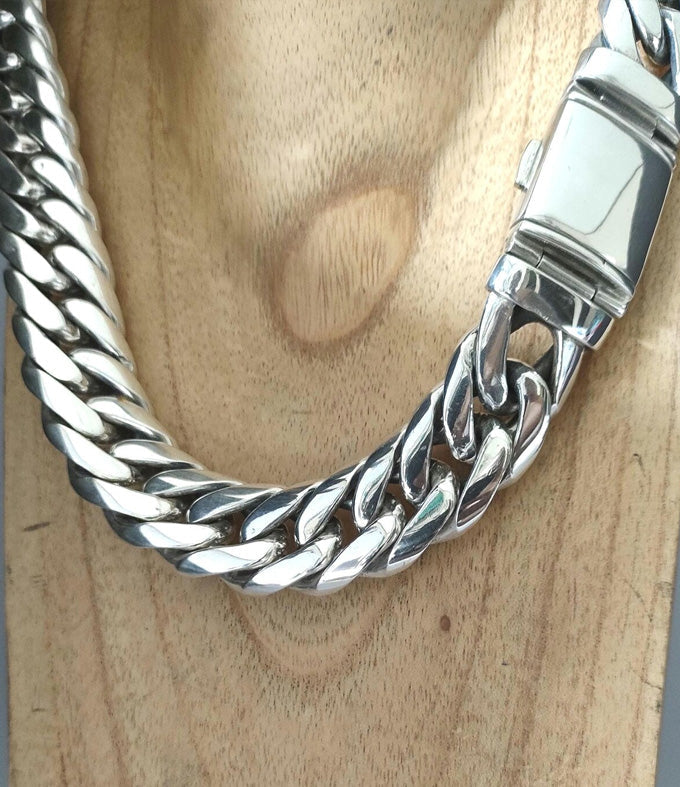Handmade 999 Silver Curb Link Chain - Chunky Men's Necklace