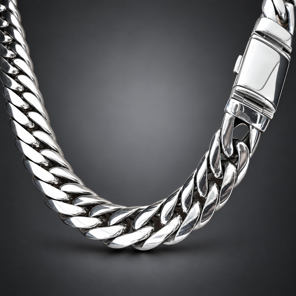 Men’s 999 Fine Silver Curb Chain Necklace, 20mm Heavyweight