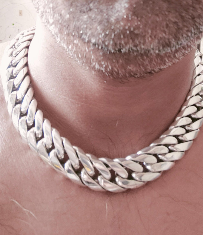Handmade 999 Silver Curb Link Chain - Chunky Men's Necklace