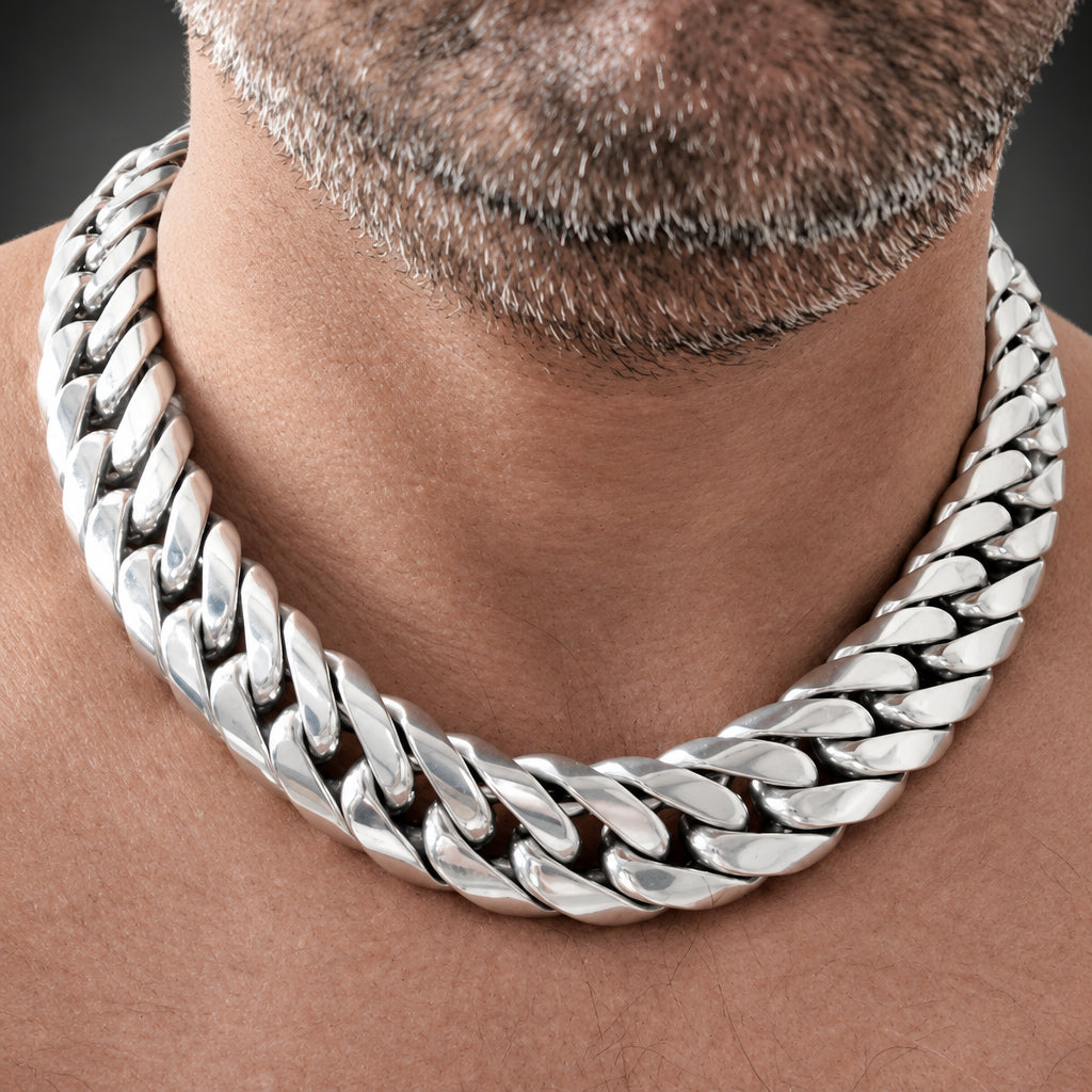 Men’s 999 Fine Silver Curb Chain Necklace, 20mm Heavyweight