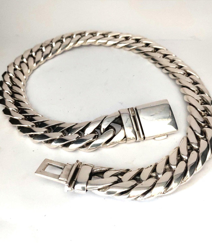 Handmade 999 Silver Curb Link Chain - Chunky Men's Necklace