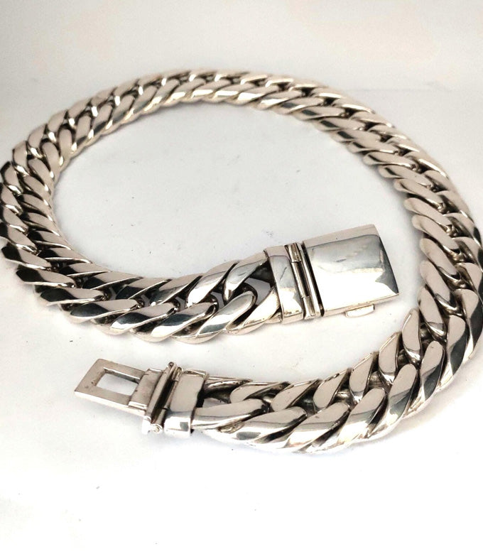 Handmade 999 Silver Curb Link Chain - Chunky Men's Necklace